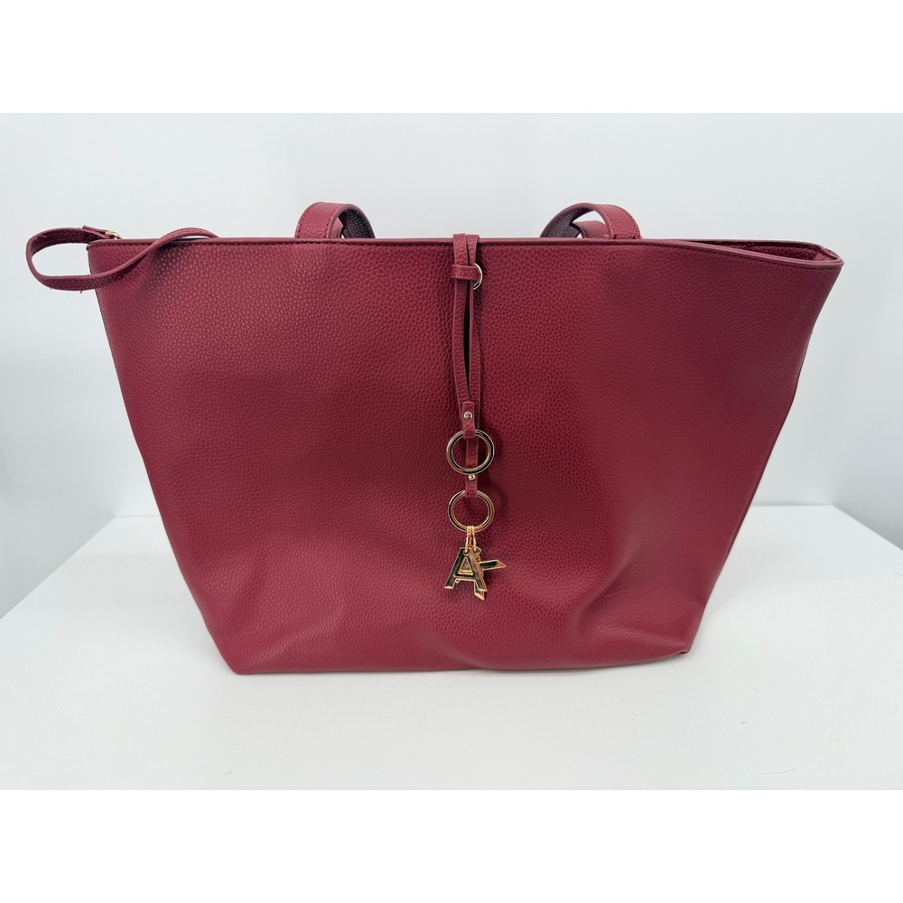Anne Klein Tote Bag Women Large Burgundy Good Pebbled Faux Leather Gold Hardware